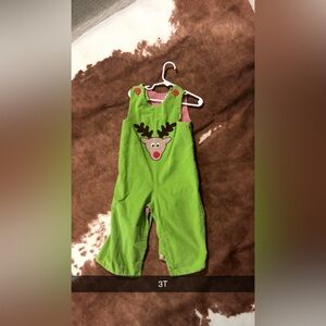 Green Reindeer Kids Overalls
